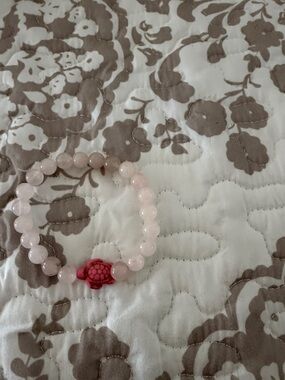 Rose Quartz Beaded Bracelet with Pink Turtle Charm